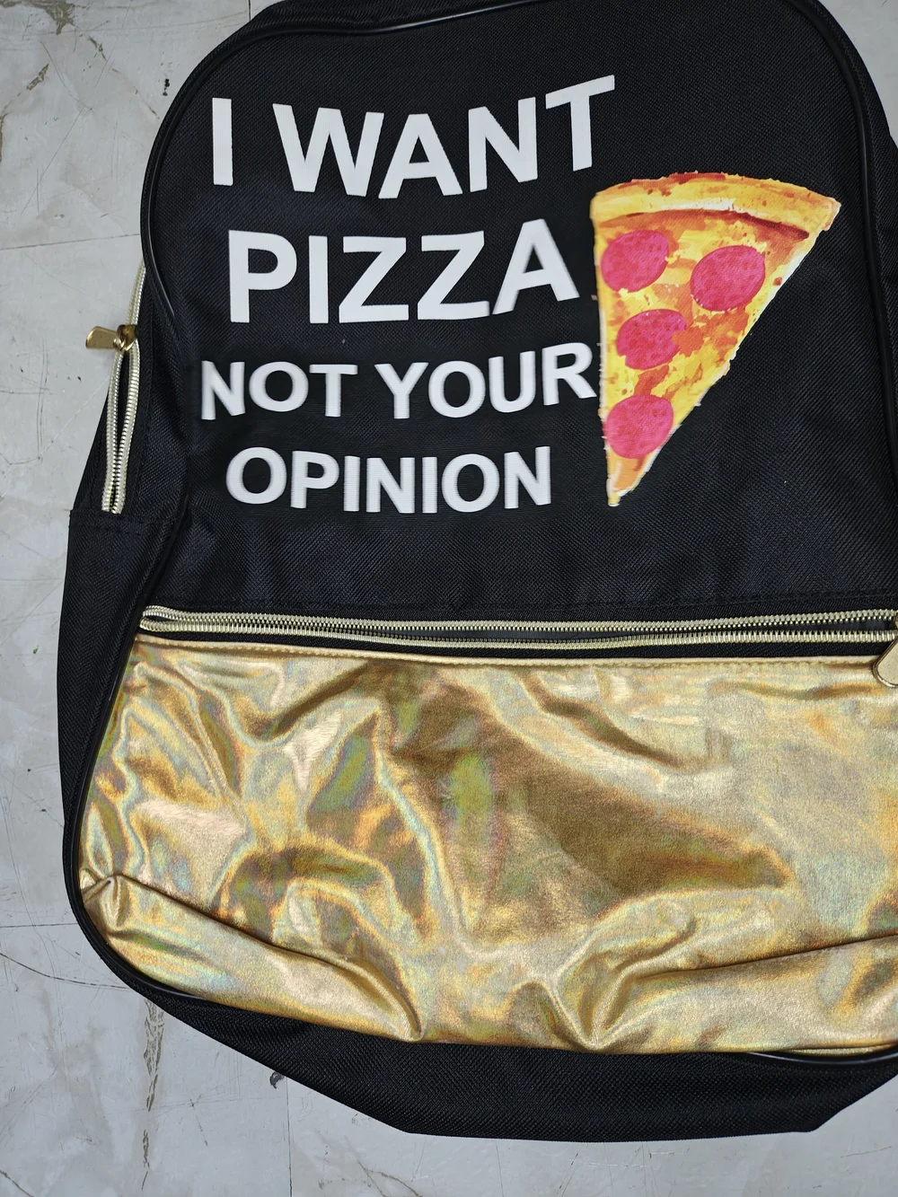 Black and Gold Pizza Graphic Backpack - Casual Men’s/Womans Bag